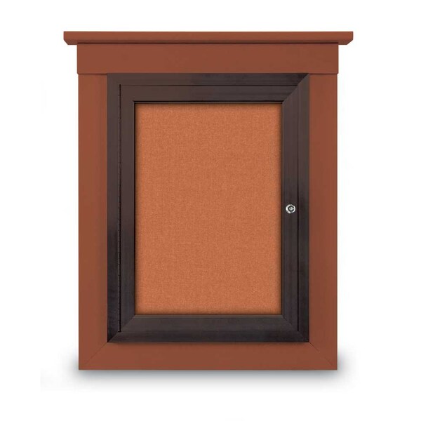 42"x32" 2-Door Enclosed Letterboard, Header, Grey Felt/Walnut